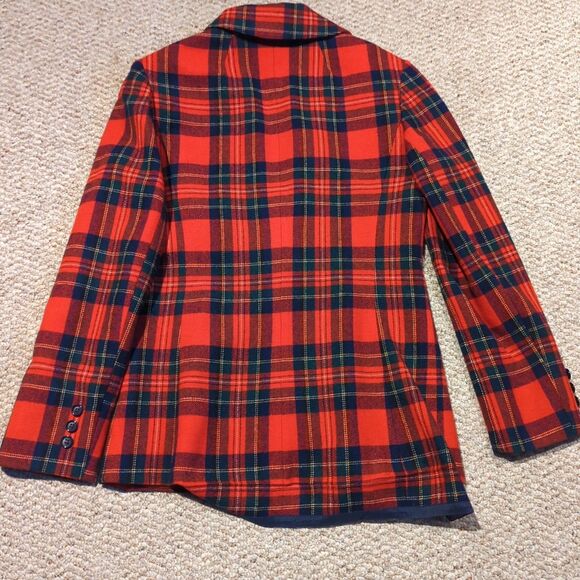 Vintage Pendleton Blazer Wrap Skirt Suit Set Womens 8 Red Tartan Plaid Fringe - Picture 8 of 8